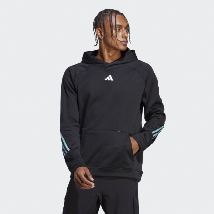 Adidas Train Icons 3 Listras Moletom Com Capuz Preto