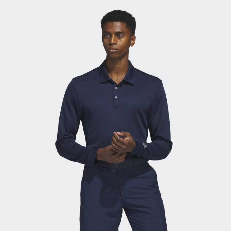 Camisa Polo Manga Longa Adidas Azul Marinho