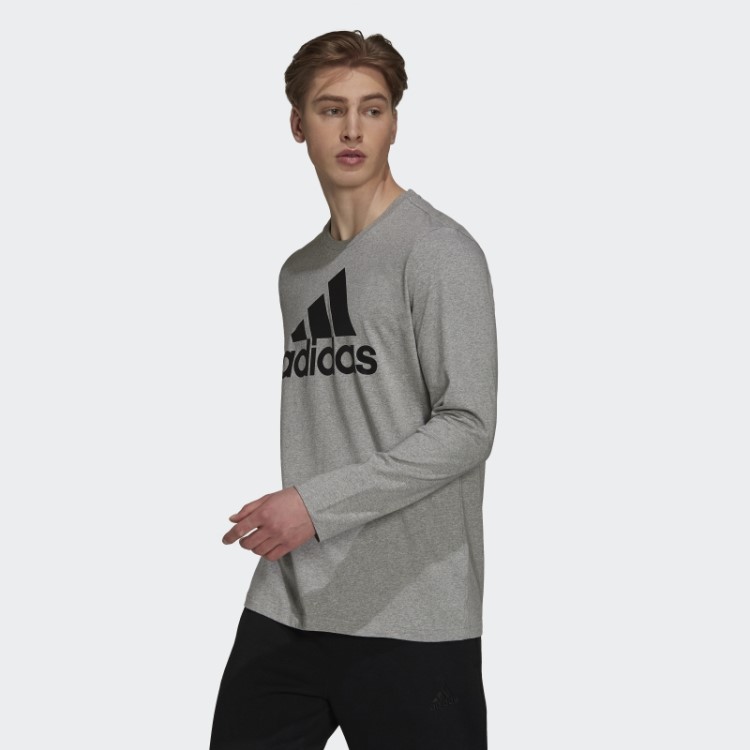 Camiseta Cinza Médio Essencial De Manga Longa Adidas