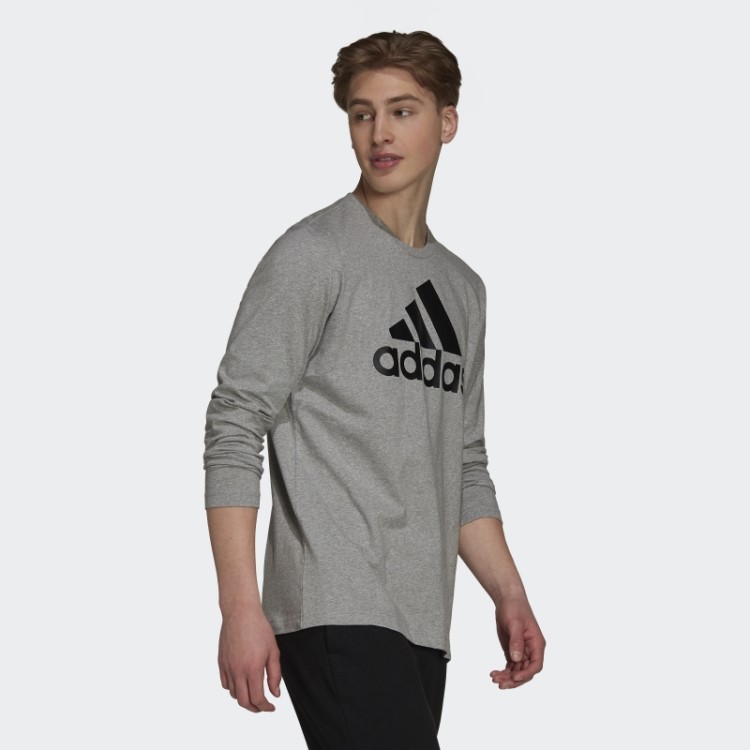 Camiseta Cinza Médio Essencial De Manga Longa Adidas