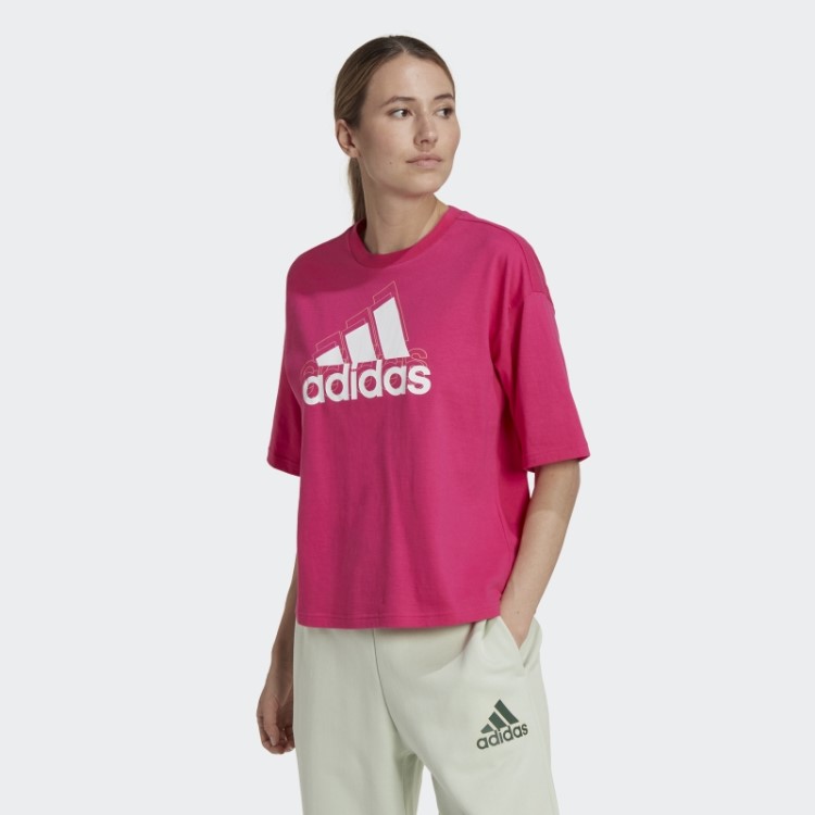 Essentials Camiseta Cropped Com Logo Multicolorido Ajuste Solto Real Magenta Adidas