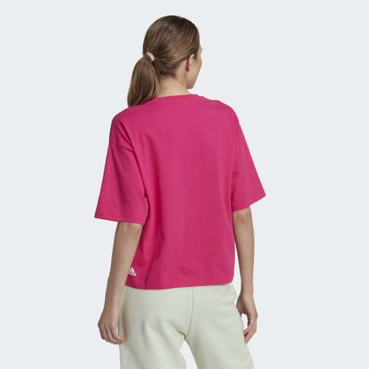 Essentials Camiseta Cropped Com Logo Multicolorido Ajuste Solto Real Magenta Adidas