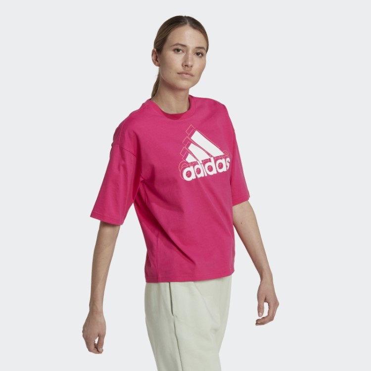 Essentials Camiseta Cropped Com Logo Multicolorido Ajuste Solto Real Magenta Adidas