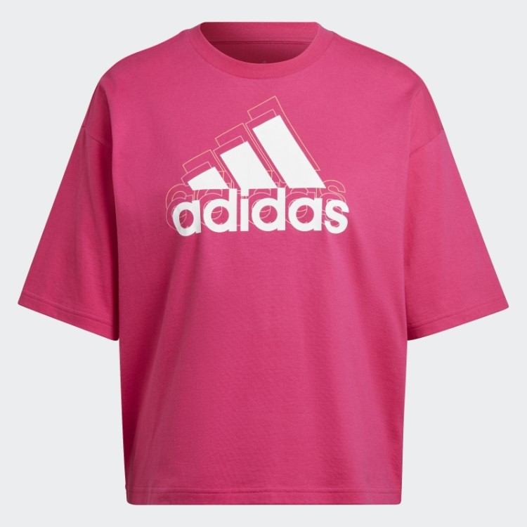 Essentials Camiseta Cropped Com Logo Multicolorido Ajuste Solto Real Magenta Adidas