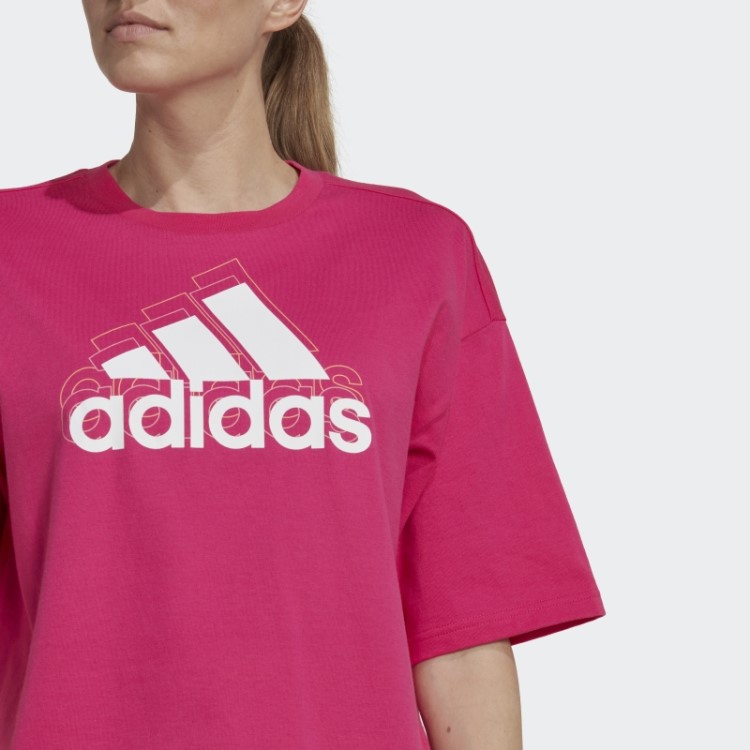 Essentials Camiseta Cropped Com Logo Multicolorido Ajuste Solto Real Magenta Adidas