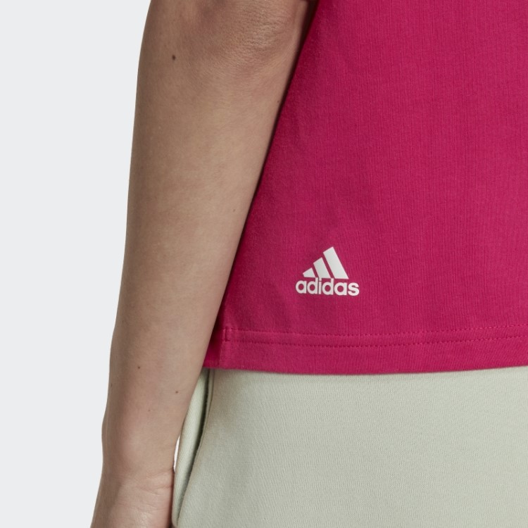 Essentials Camiseta Cropped Com Logo Multicolorido Ajuste Solto Real Magenta Adidas