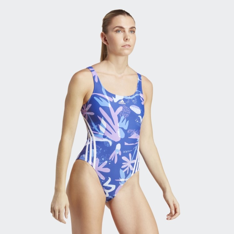 Fato De Banho Azul Adidas Com As 3 Riscas Florais