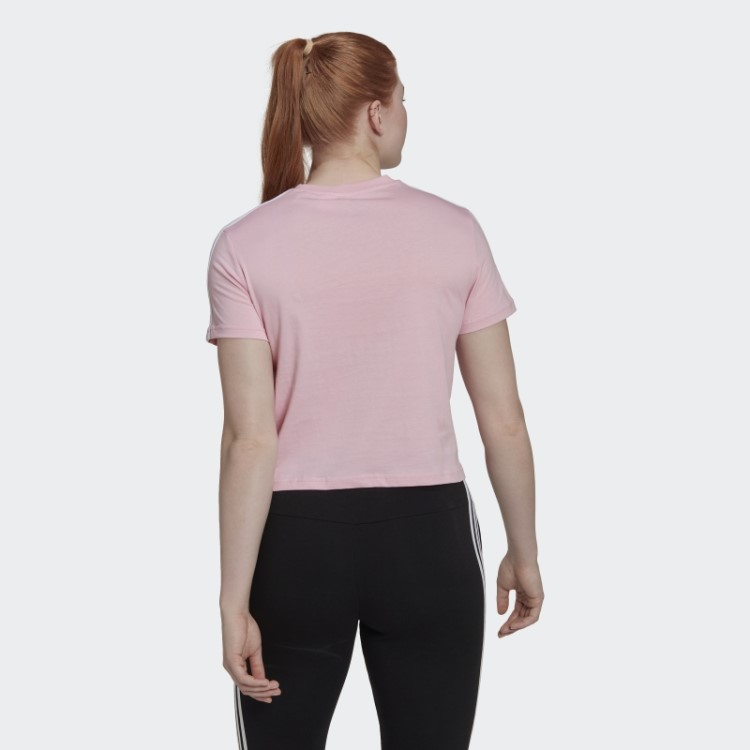 Camiseta Cropped Com As Três Listras True Pink Essentials Adidas