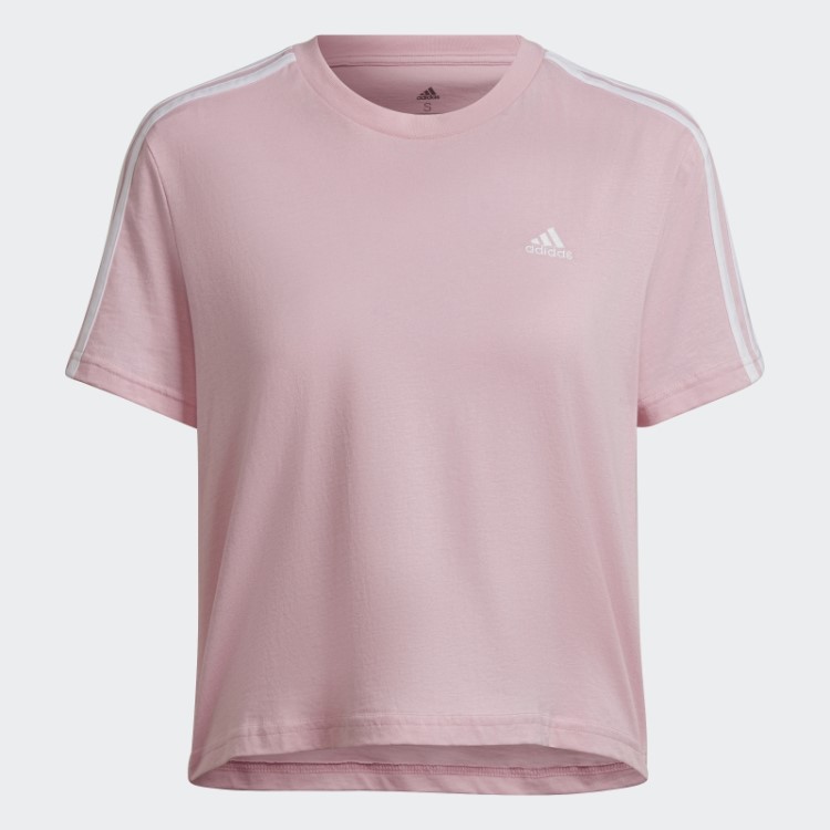 Camiseta Cropped Com As Três Listras True Pink Essentials Adidas