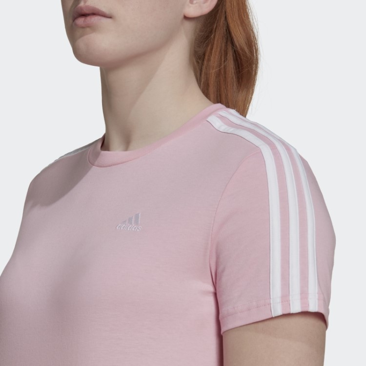 Camiseta Cropped Com As Três Listras True Pink Essentials Adidas