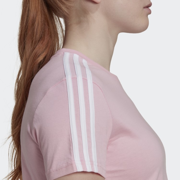 Camiseta Cropped Com As Três Listras True Pink Essentials Adidas