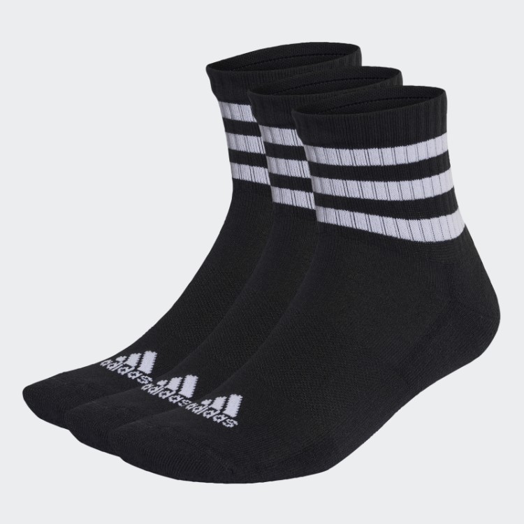 Meias Esportivas Almofadadas Com As Três Listras Pretas De Cano Médio 3 Pares Adidas