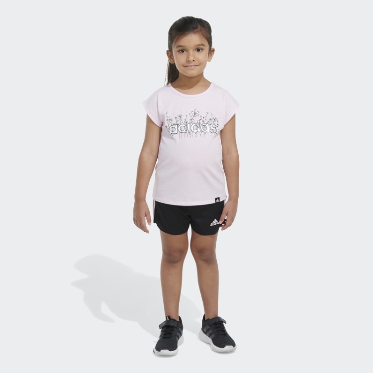 Conjunto Curto De Malha Com Estampa Rosa Adidas