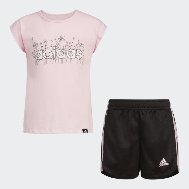 Conjunto Curto De Malha Com Estampa Rosa Adidas