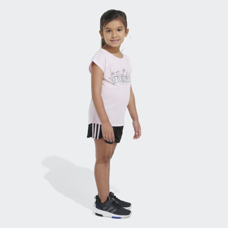 Conjunto Curto De Malha Com Estampa Rosa Adidas