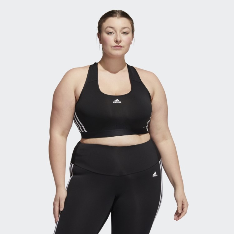Sutiã Preto Adidas Powerreact Training De Suporte Médio Com As Três Listras (tamanho Grande) Quente