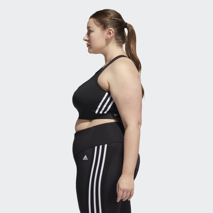 Sutiã Preto Adidas Powerreact Training De Suporte Médio Com As Três Listras (tamanho Grande) Quente
