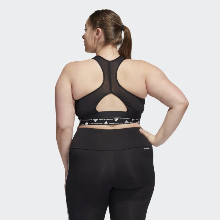 Sutiã Preto Adidas Powerreact Training De Suporte Médio Com As Três Listras (tamanho Grande) Quente