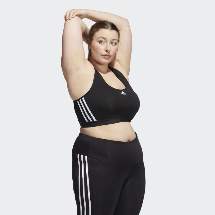 Sutiã Preto Adidas Powerreact Training De Suporte Médio Com As Três Listras (tamanho Grande) Quente