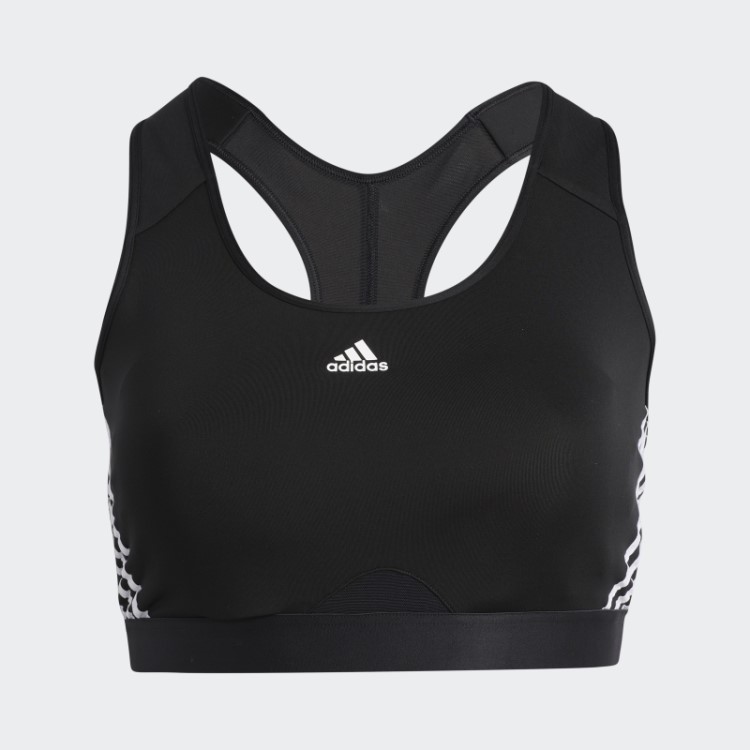 Sutiã Preto Adidas Powerreact Training De Suporte Médio Com As Três Listras (tamanho Grande) Quente