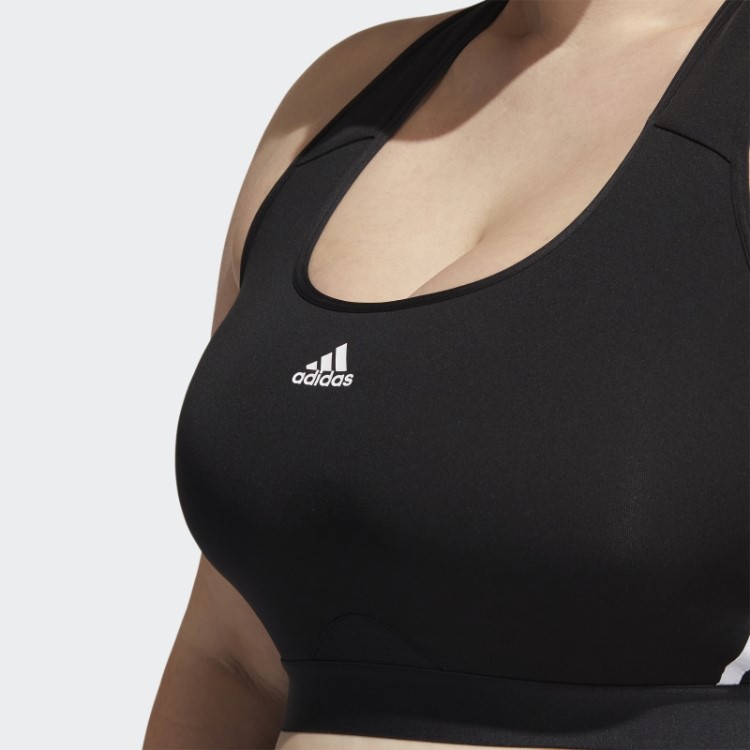 Sutiã Preto Adidas Powerreact Training De Suporte Médio Com As Três Listras (tamanho Grande) Quente