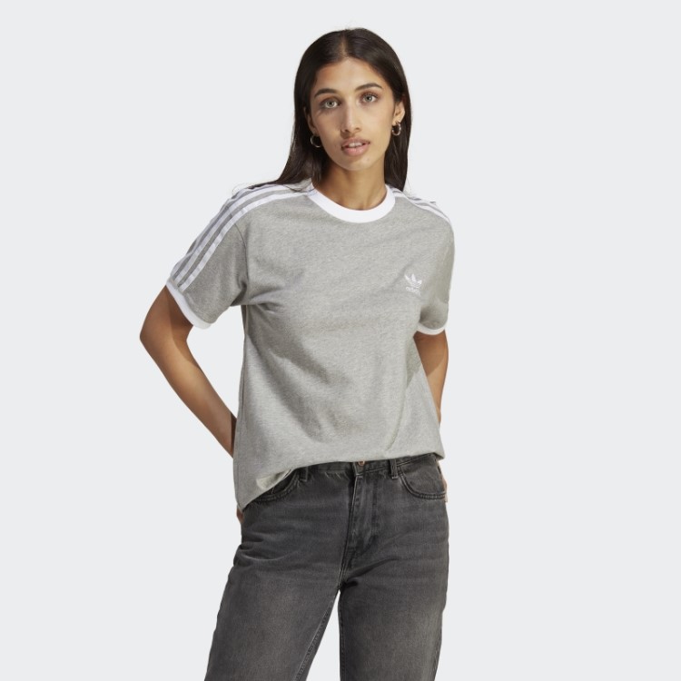 Camiseta Adidas Adicolor Classics Com As Três Listras Cinza Médio