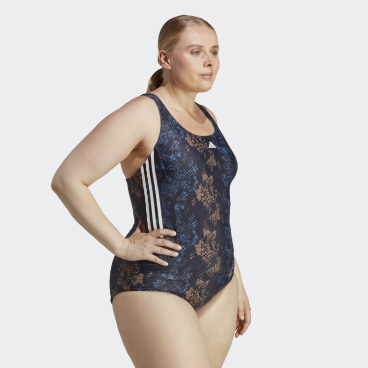 Fato De Banho Com Gráfico Das 3 Riscas Adidas (plus Size) Em Aço
