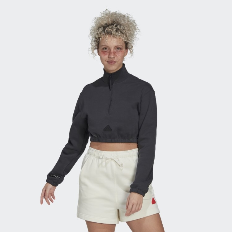 Adidas Moletom Cropped Com Meio Zíper Moda Branca