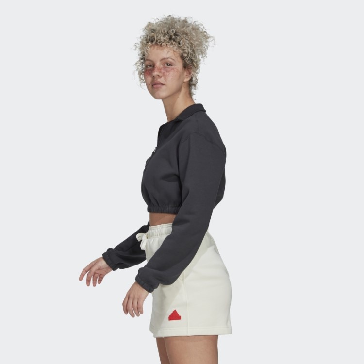 Adidas Moletom Cropped Com Meio Zíper Moda Branca