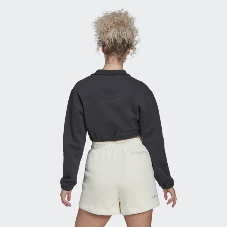 Adidas Moletom Cropped Com Meio Zíper Moda Branca