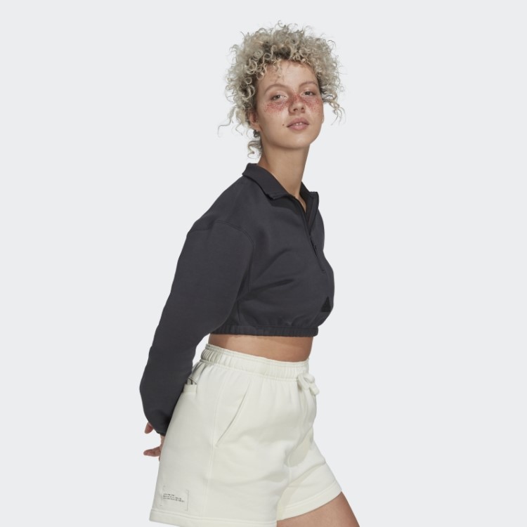 Adidas Moletom Cropped Com Meio Zíper Moda Branca