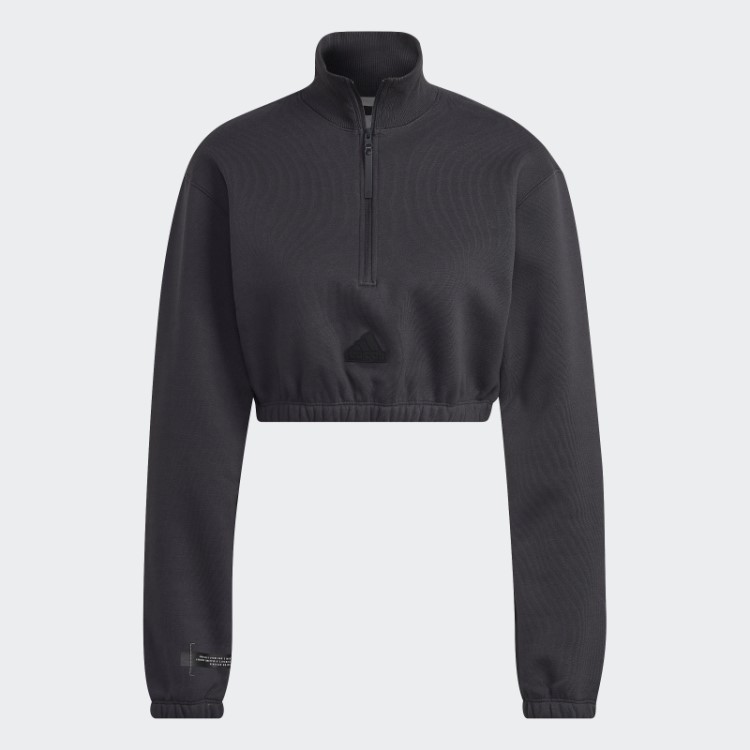 Adidas Moletom Cropped Com Meio Zíper Branco