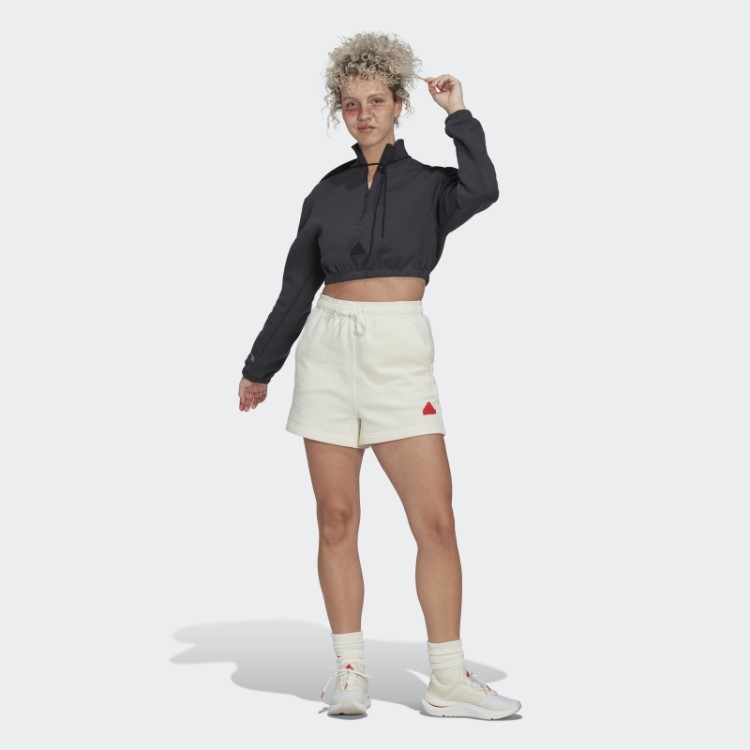 Adidas Moletom Cropped Com Meio Zíper Branco