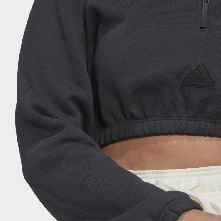 Adidas Moletom Cropped Com Meio Zíper Branco