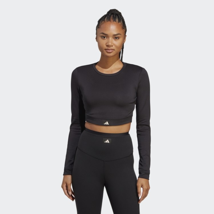 Top Cropped Manga Longa Adidas Sports Club Preto