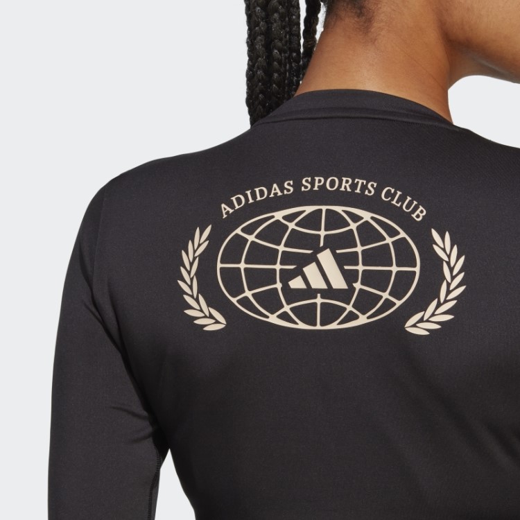 Top Cropped Manga Longa Adidas Sports Club Preto