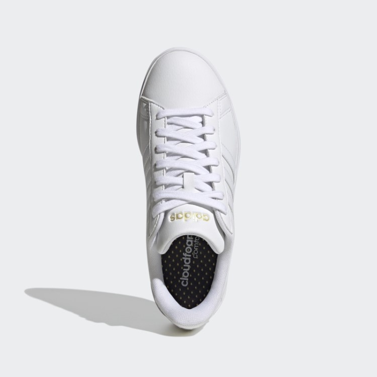 Adidas Grand Court Cloudfoam Estilo De Vida Tênis Confortável Dourado Metálico