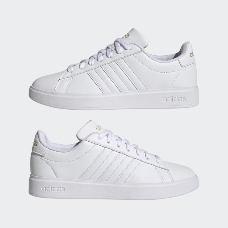 Adidas Grand Court Cloudfoam Estilo De Vida Tênis Confortável Dourado Metálico