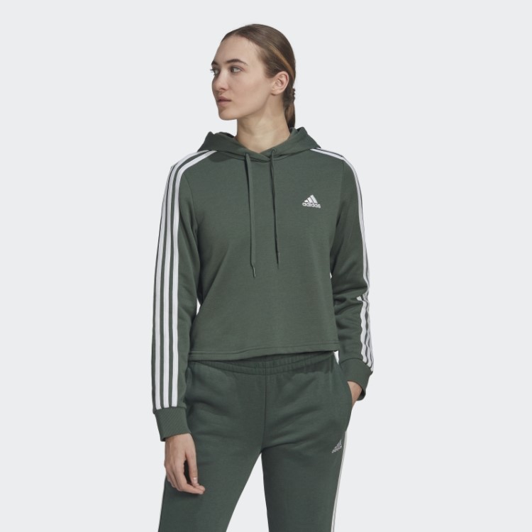 Moletom Cropped Com As Três Listras Green Oxide Adidas Essentials