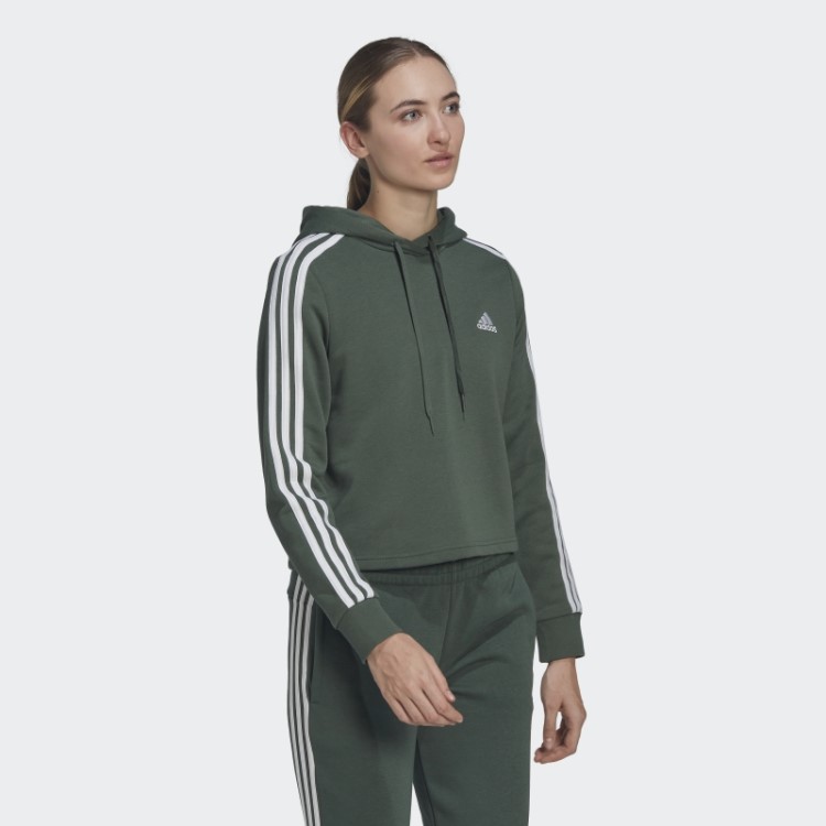 Moletom Cropped Com As Três Listras Green Oxide Adidas Essentials