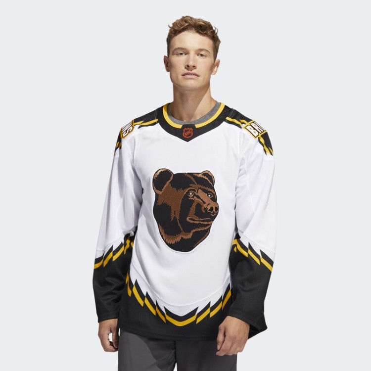 Camisa Retrô Autêntica Bruins Com Marca Retrô Branca Adidas