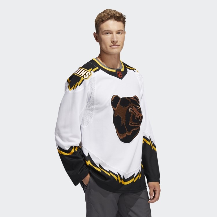 Camisa Retrô Autêntica Bruins Com Marca Retrô Branca Adidas