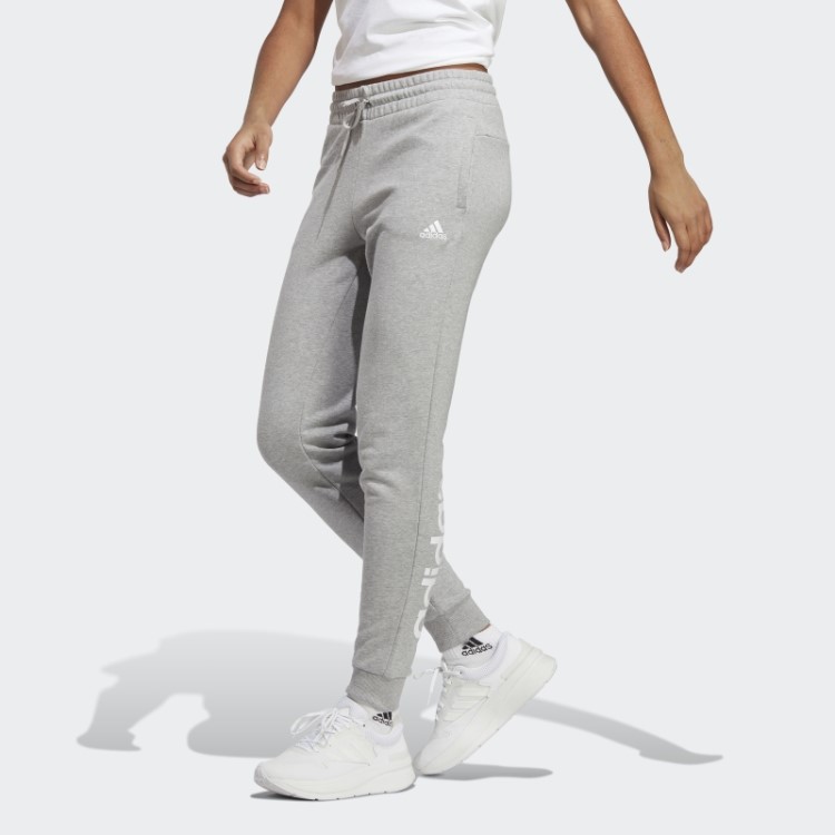 Calça Adidas Cinza Médio Essencial Linear French Terry Com Algemas