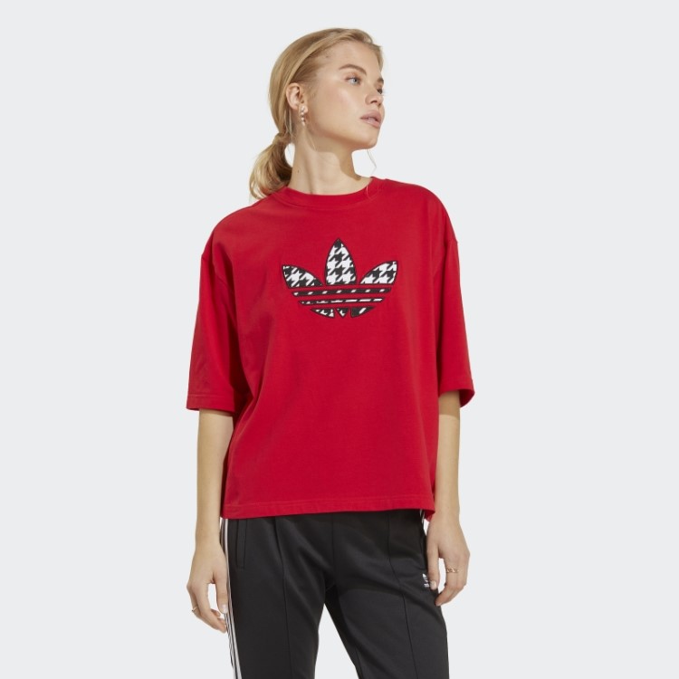 Camiseta Adidas Scarlet Originals Com Detalhe De Trevo Houndstooth