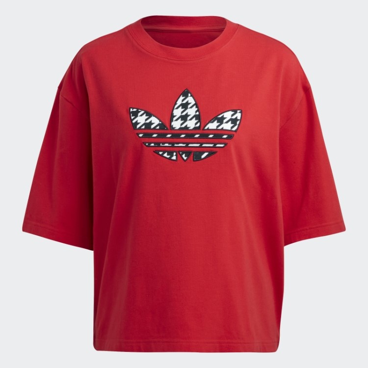 Camiseta Adidas Scarlet Originals Com Detalhe De Trevo Houndstooth
