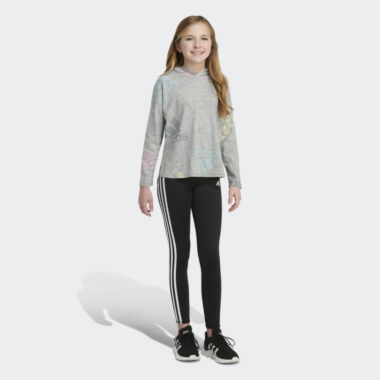 Camiseta Cinza Média Manga Longa Com Estampa Curvada E Bainha Adidas