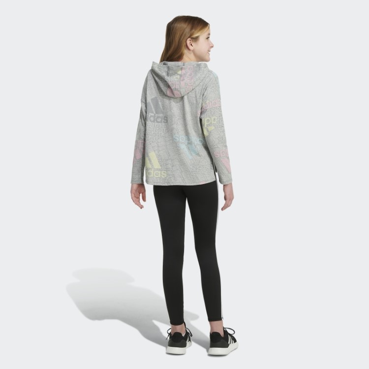 Camiseta Cinza Média Manga Longa Com Estampa Curvada E Bainha Adidas