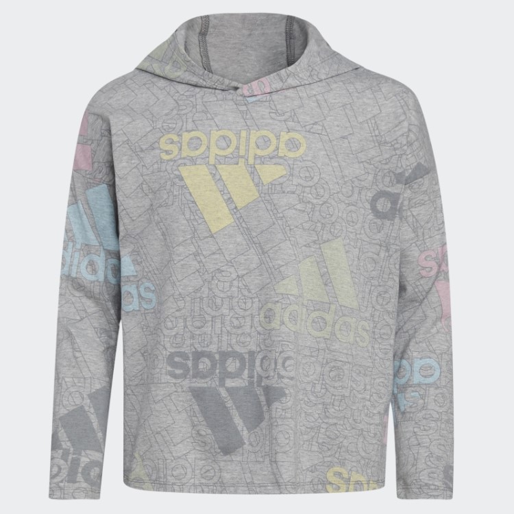 Camiseta Cinza Média Manga Longa Com Estampa Curvada E Bainha Adidas