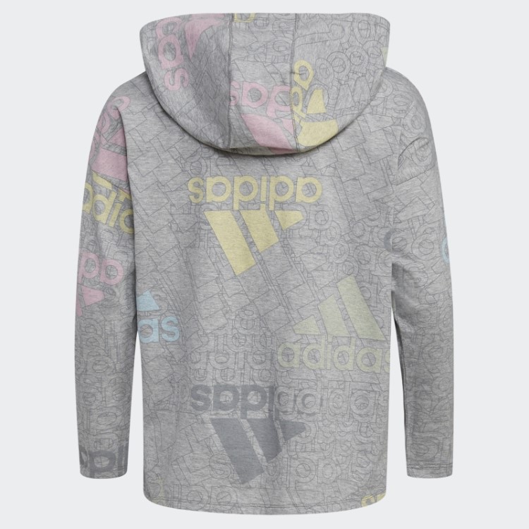 Camiseta Cinza Média Manga Longa Com Estampa Curvada E Bainha Adidas