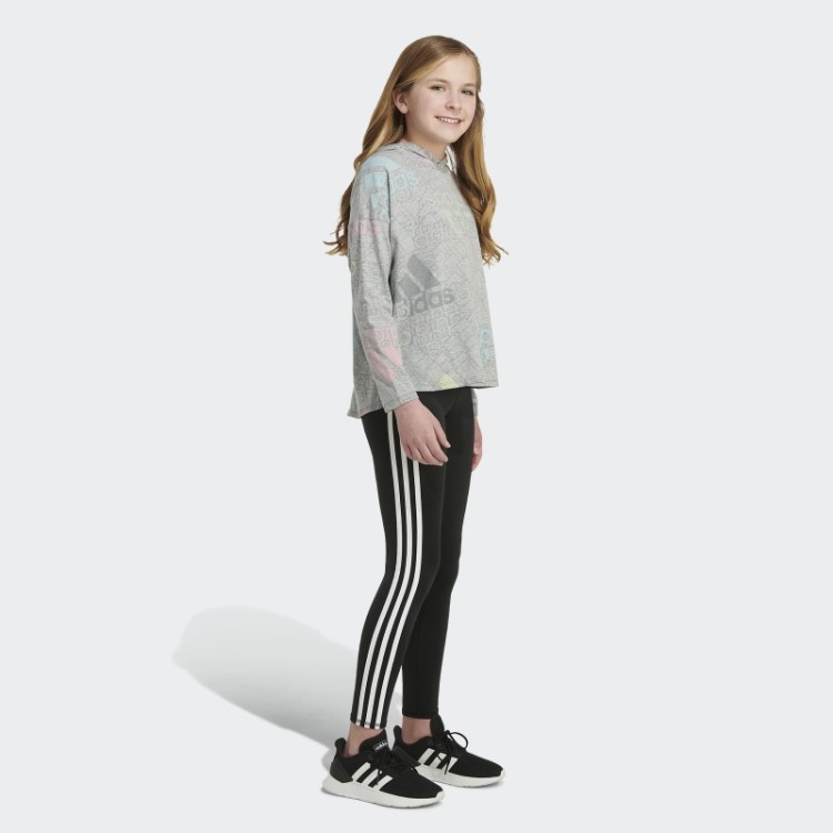 Camiseta Cinza Média Manga Longa Com Estampa Curvada E Bainha Adidas